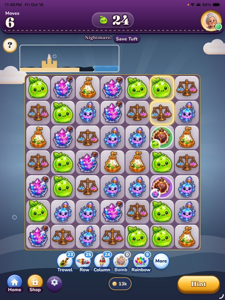 A Nightmare level on iPad: save Tuft from the rising water before the moves run out